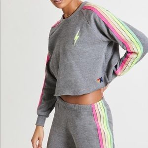 Aviator nation crop top sweater and pants stripe bandier